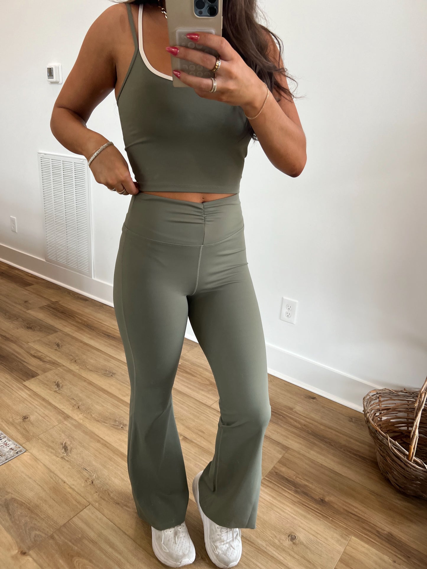 Sage Ruched Waist Flare Leggings