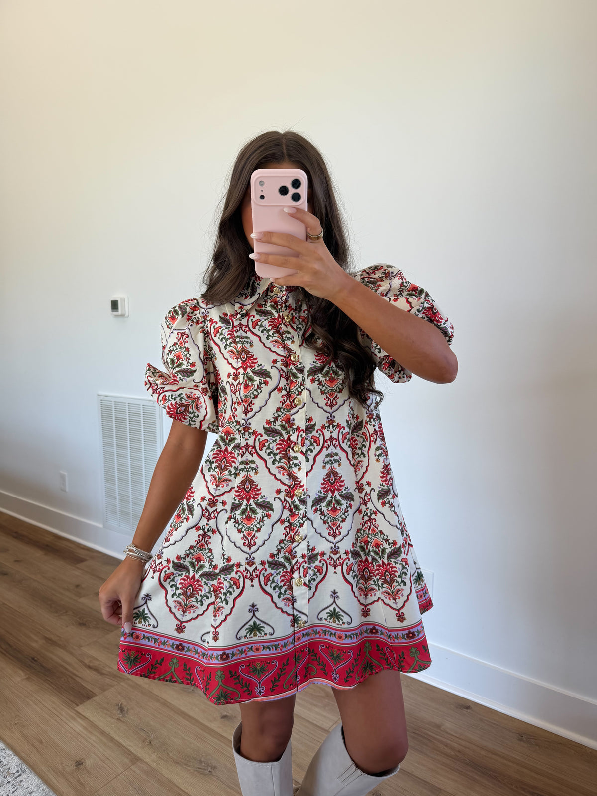 Orange Cream Floral Print Mini Dress
