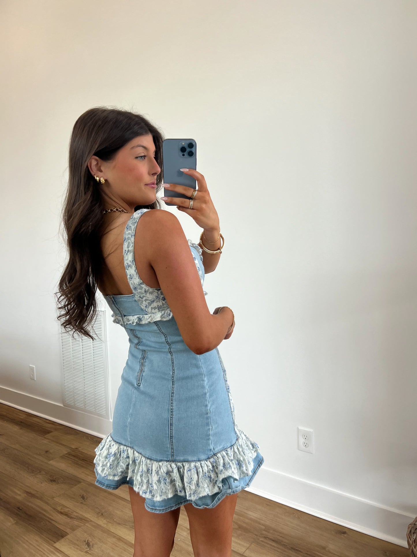Dainty Floral Denim Mini Dress