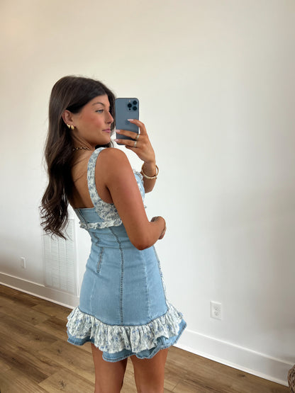 Dainty Floral Denim Mini Dress