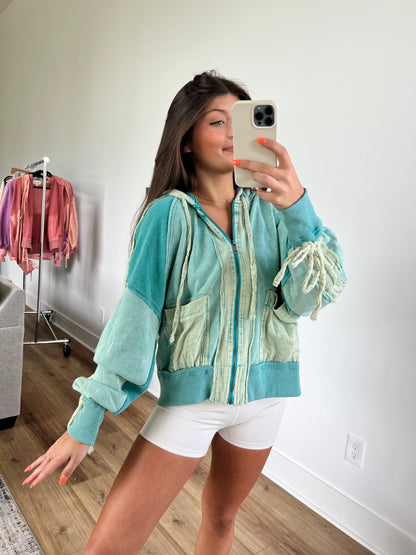 Teal Washed Zip-Up Jacket