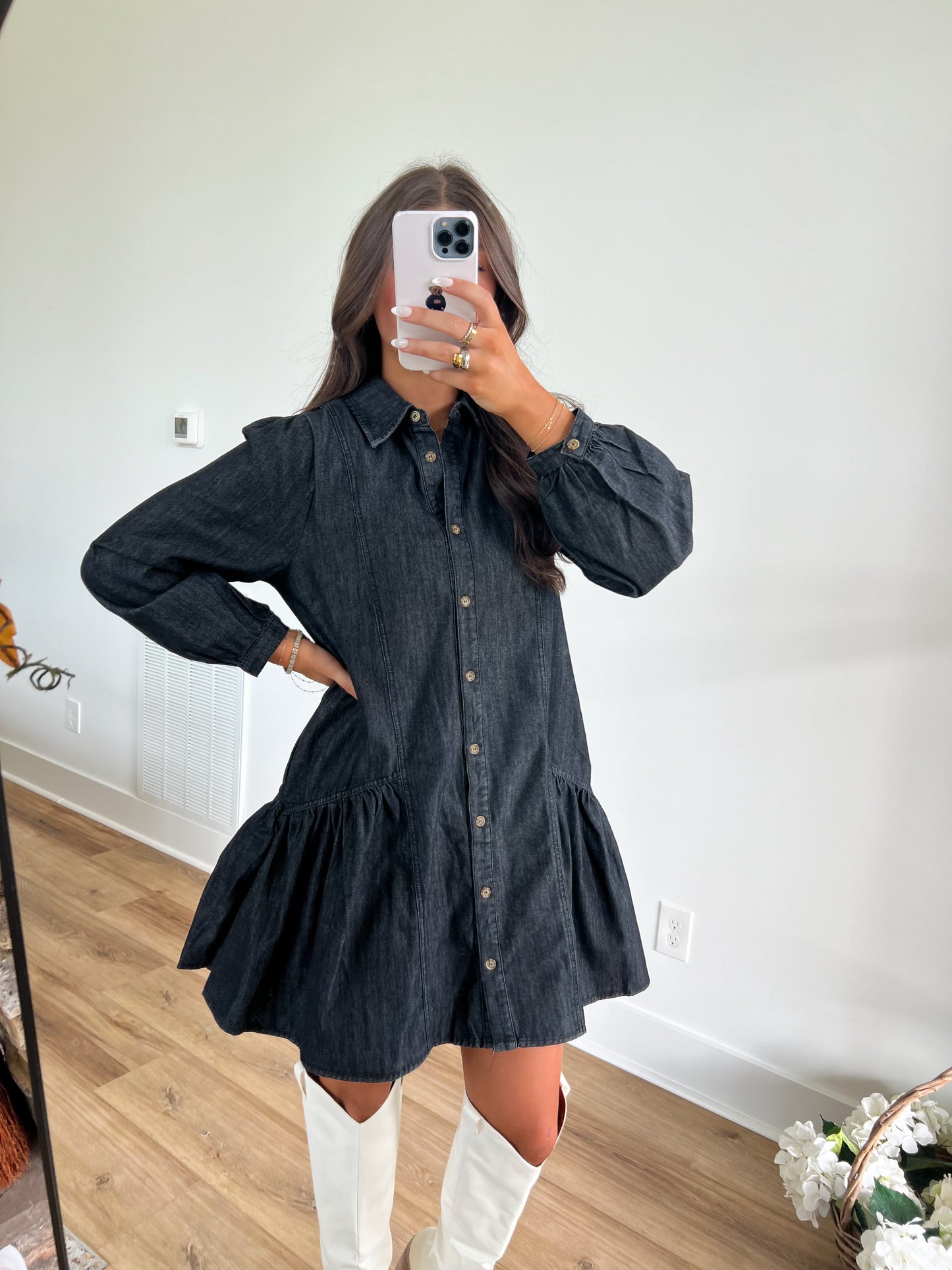 Black Denim Button Up Dress