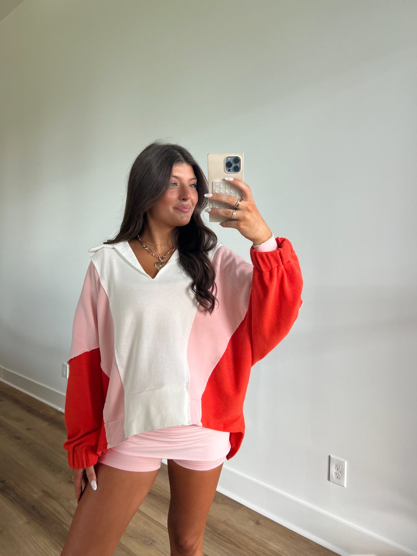 Triple Stripe Sweater Top (White, Pink, and Red)