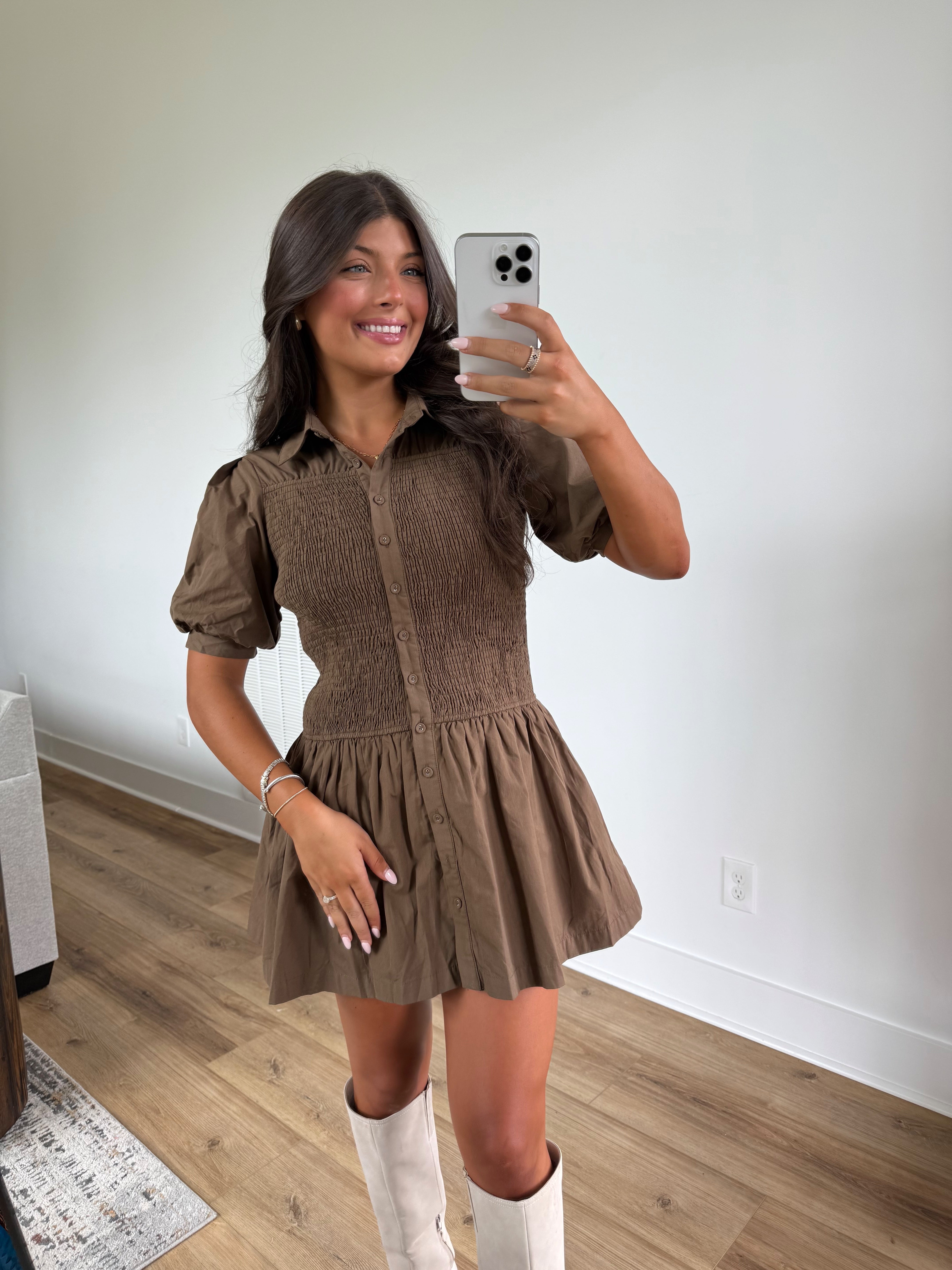 Chestnut Smocked Mini Dress