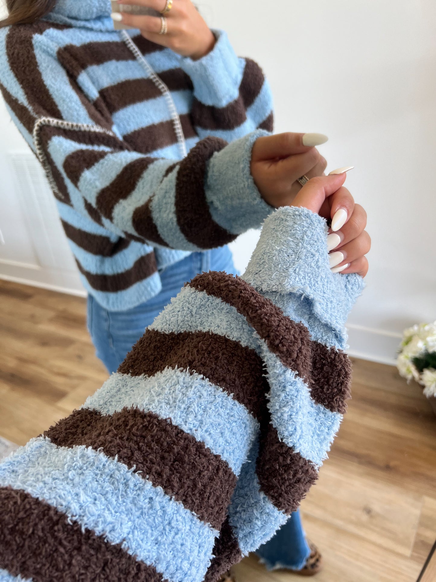 Turtle Neck Brown/Blue Stripe Sweater