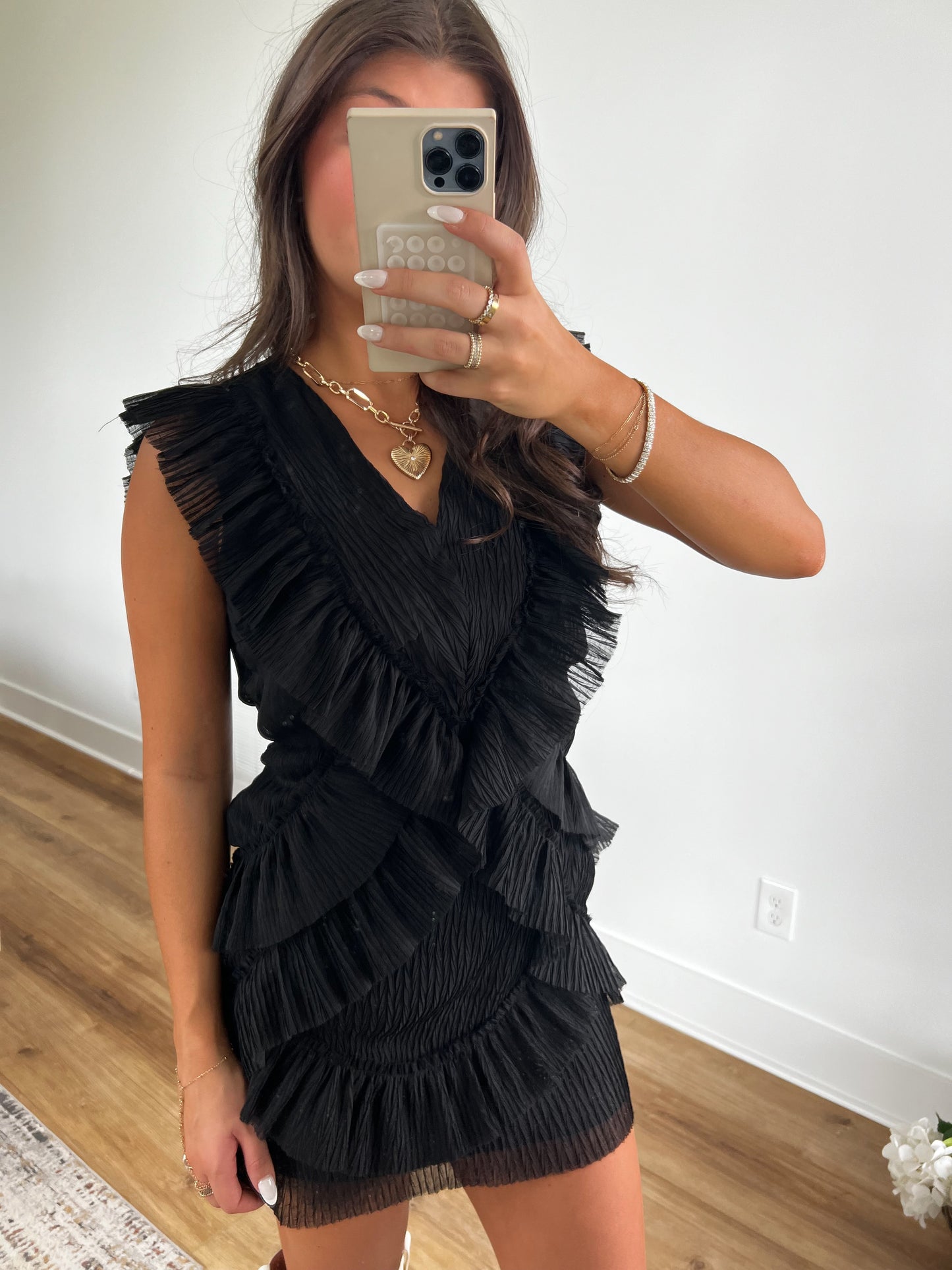 Black Ruffle Back Cut-Out Mini Dress