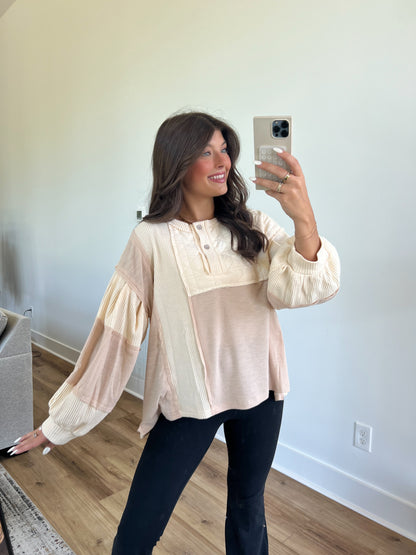 Balloon Sleeve Contrast Top