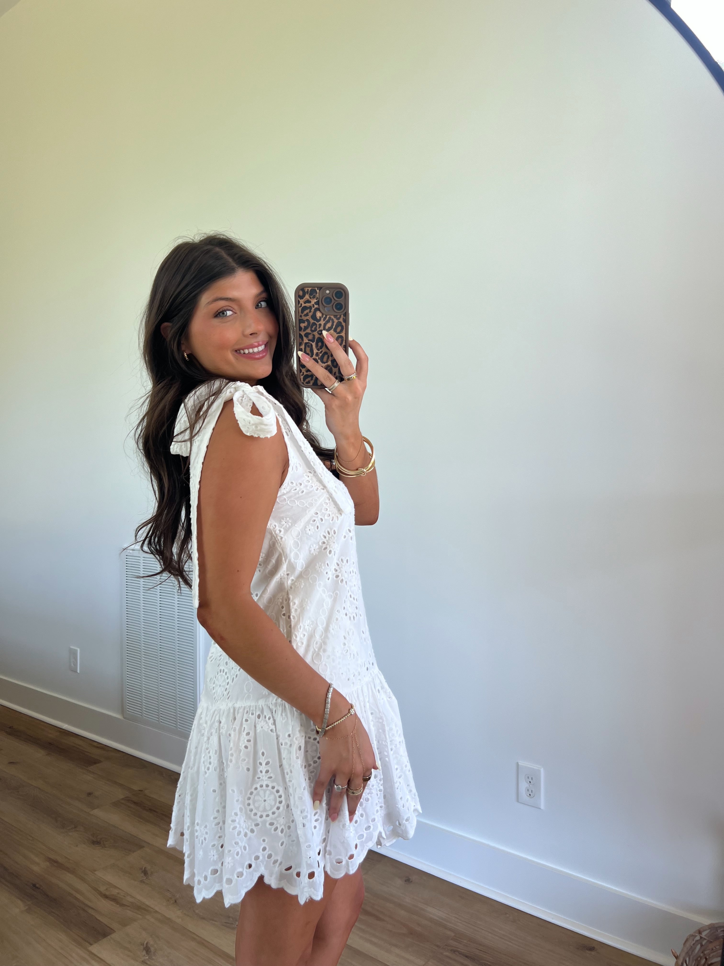 Mary Eyelet Mini Dress (White)