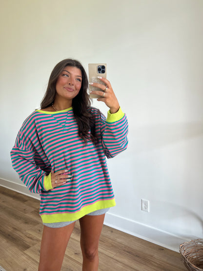 Khloe Pink/Blue/Yellow Stripe Top