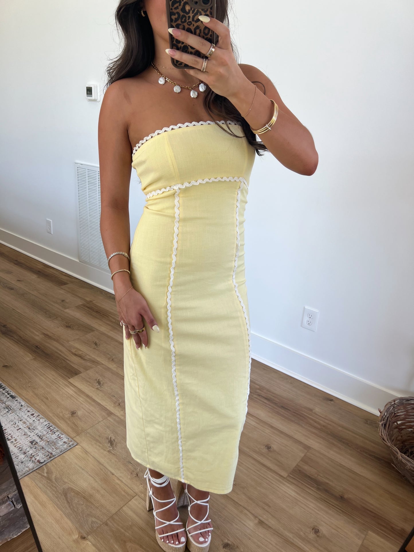 Cassy Yellow Trim Mini Dress