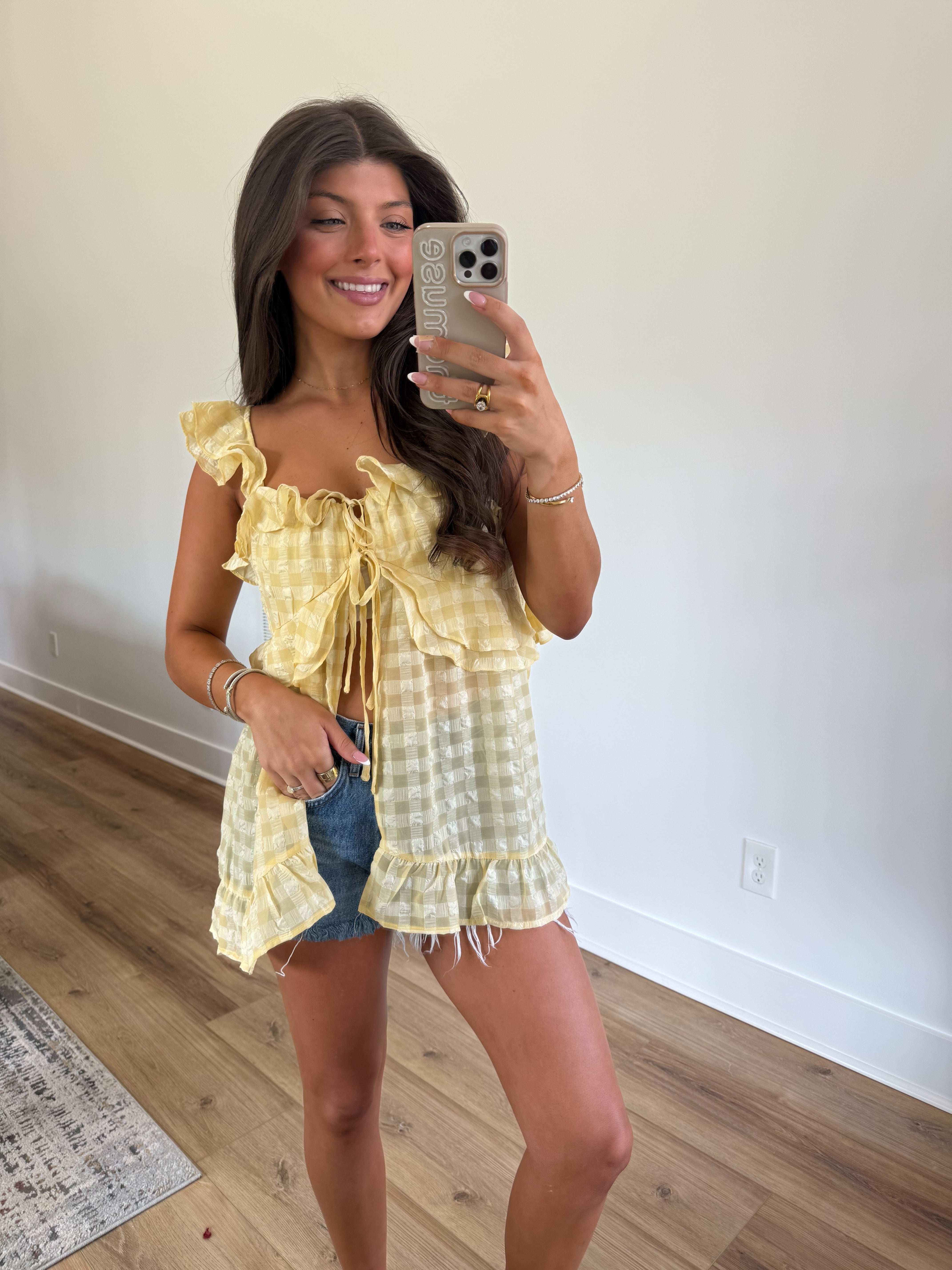 Sunny Gingham Ruffle Top