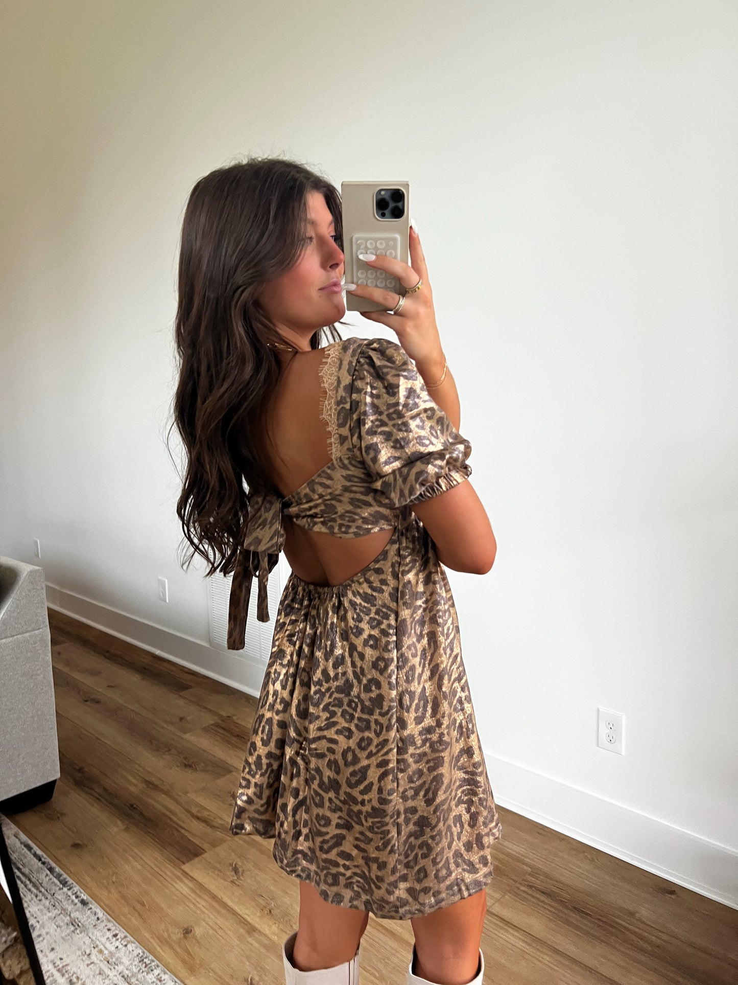 Lace Trim Leopard Babydoll Dress