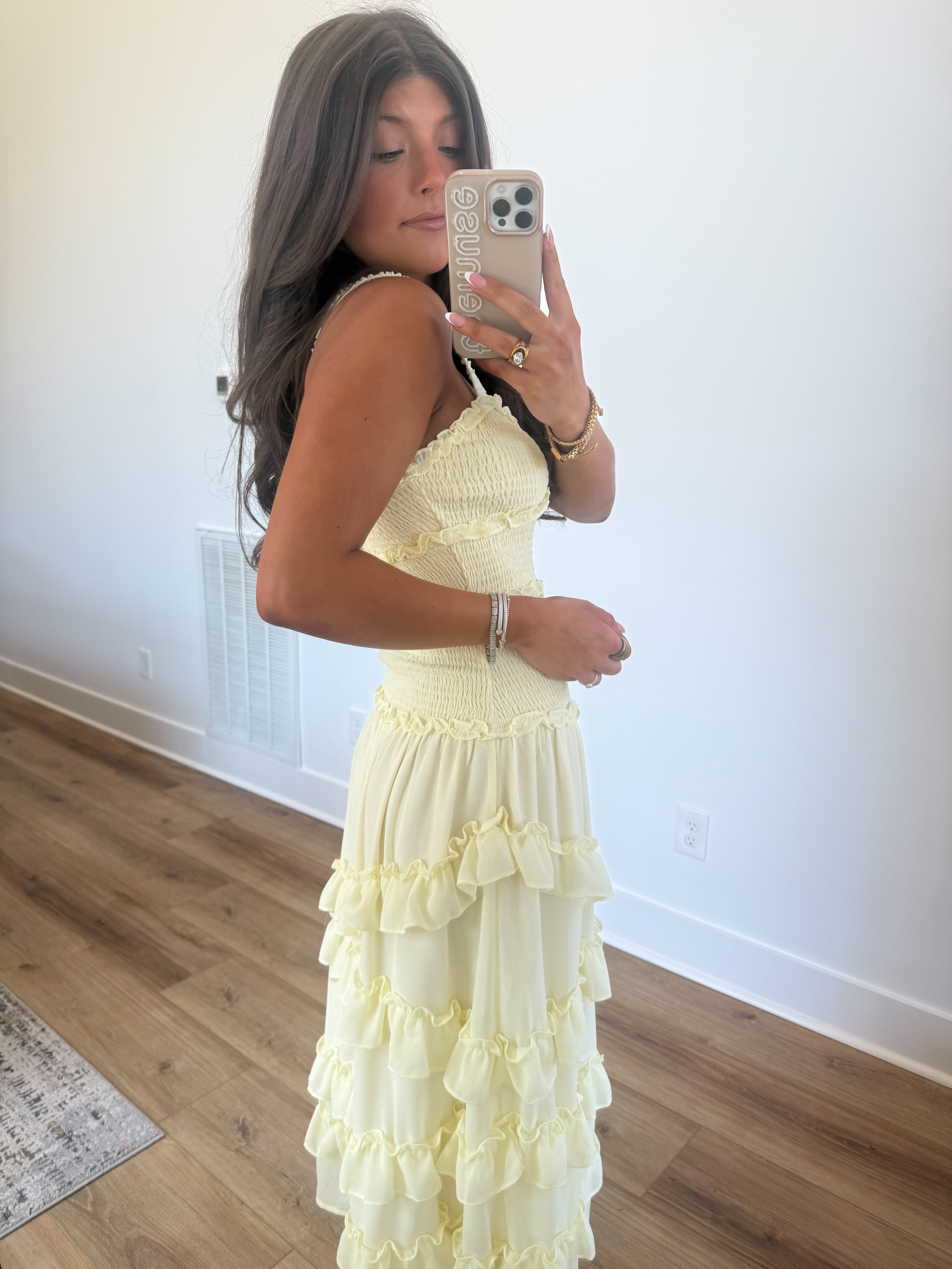 Yellow Smocked Body Midi