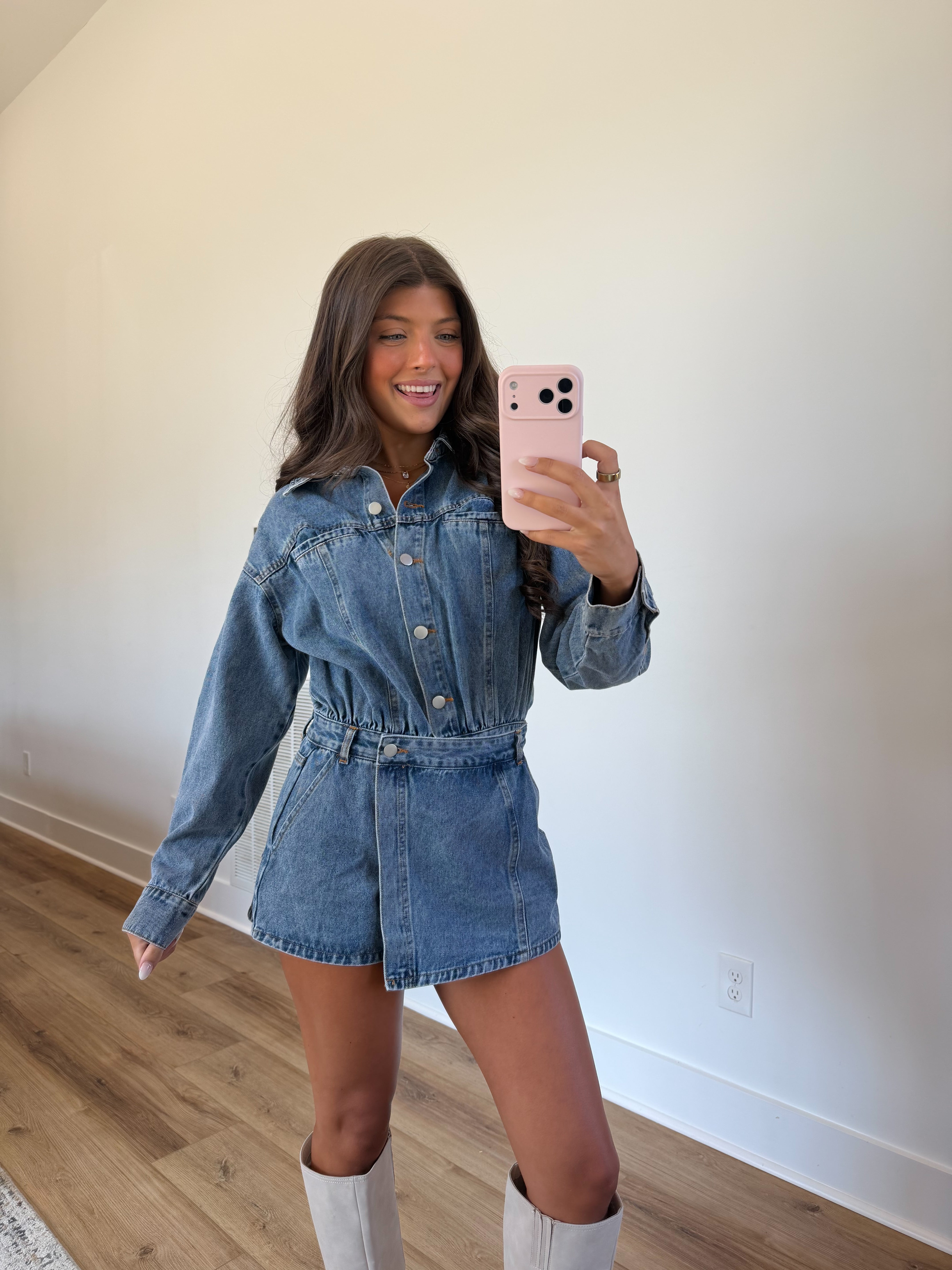 Denim Wrap Skort Romper