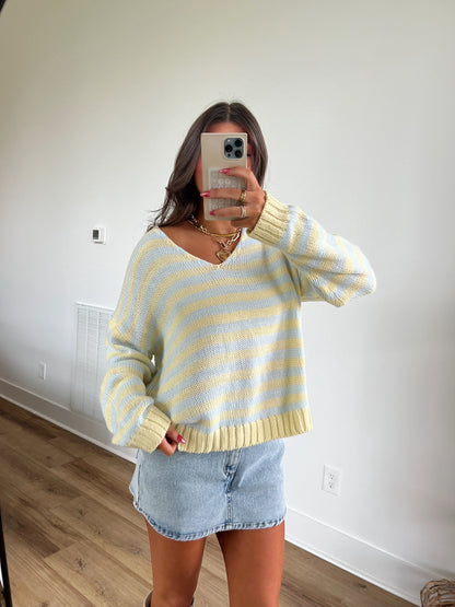 Blue/Yellow Stripe Sweater Top