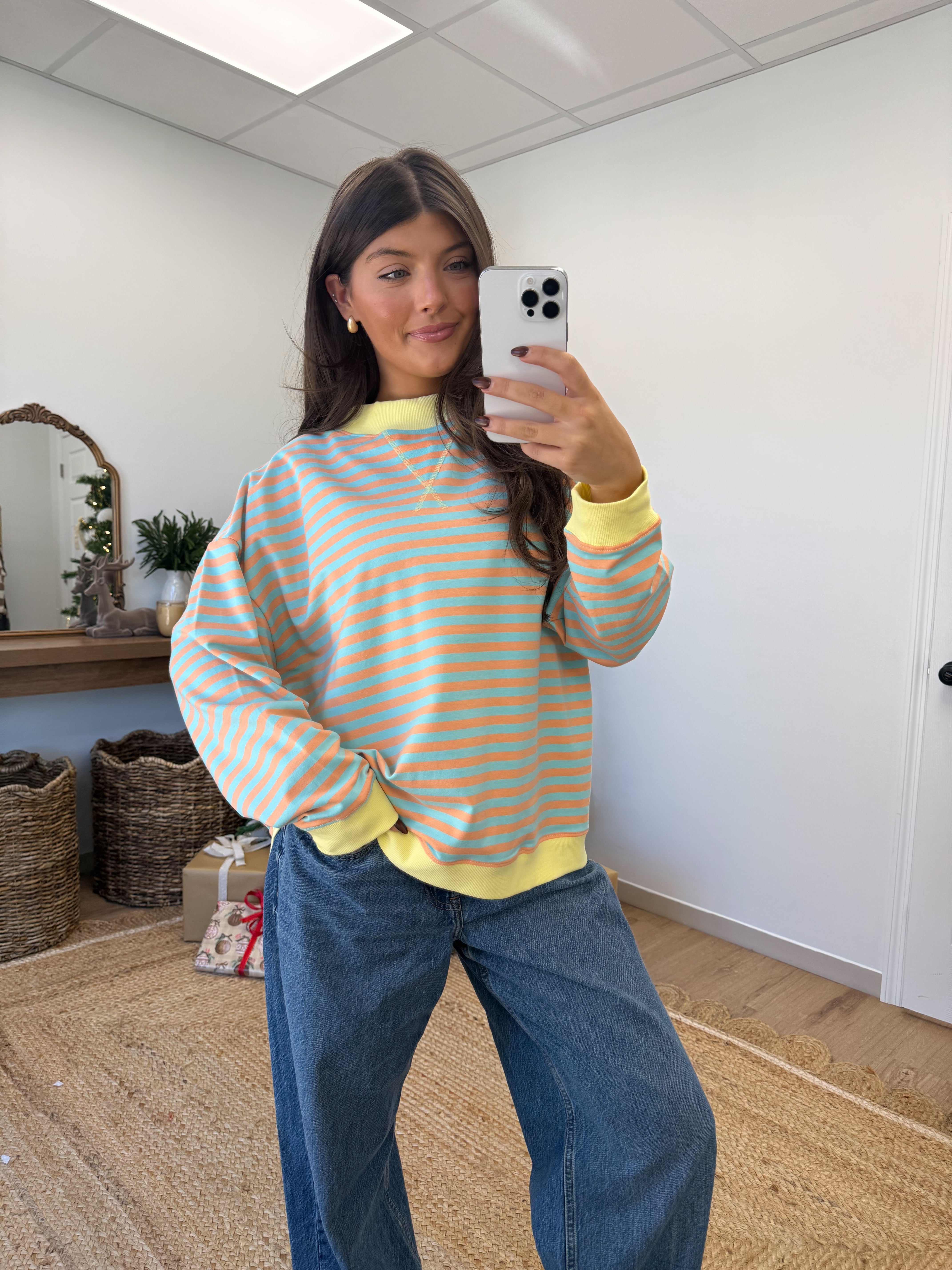 The Sugar Stripe Mockneck (Orange/Blue)