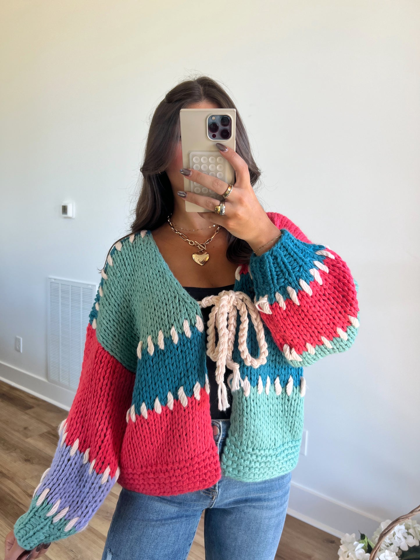 Jade Crochet Color Block Cardigan