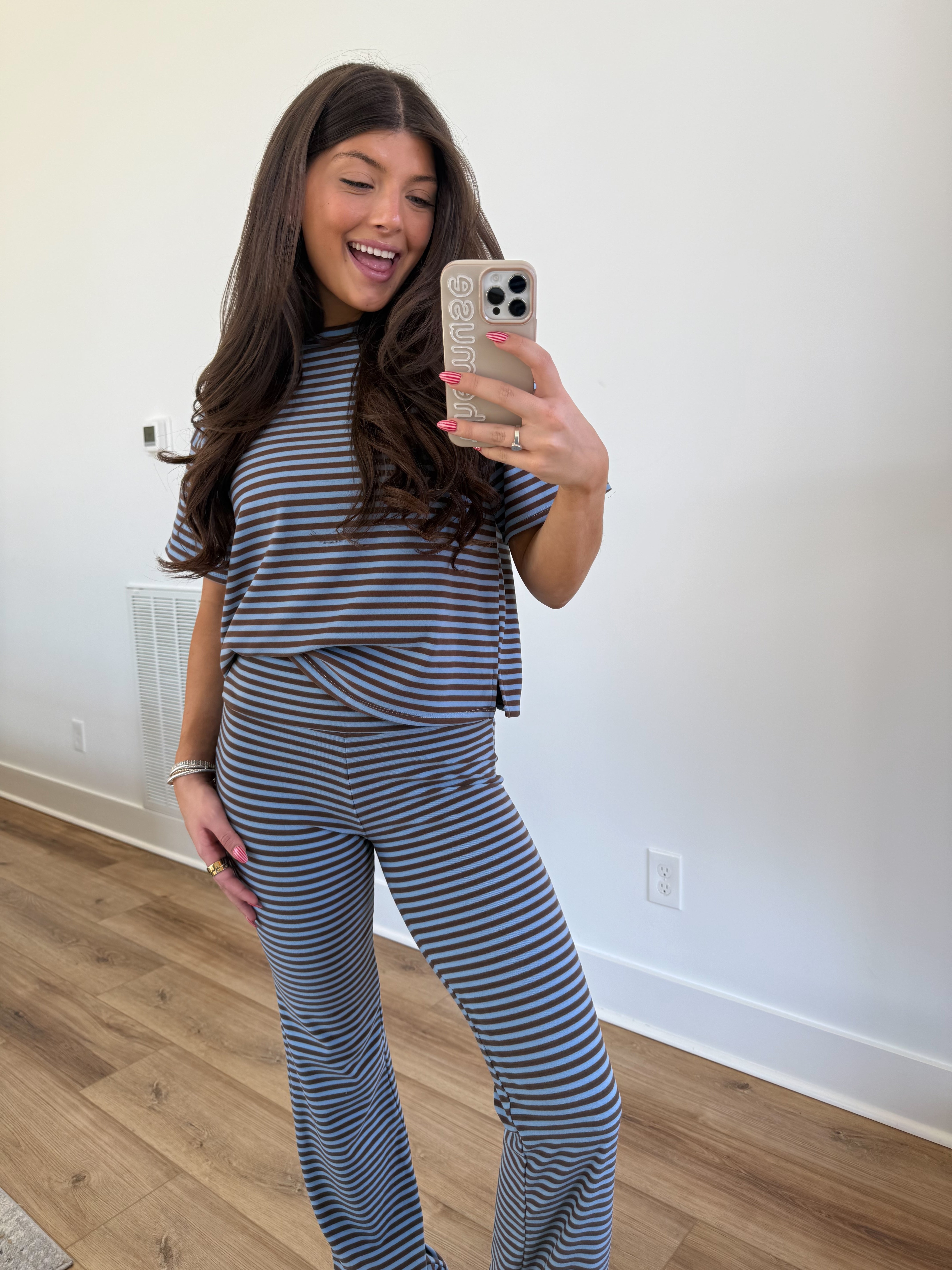 The Margaret Stripe Set (Blue/Brown)