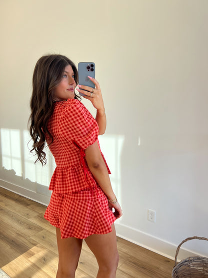 Orange/Red Plaid Ruffle Skort Set