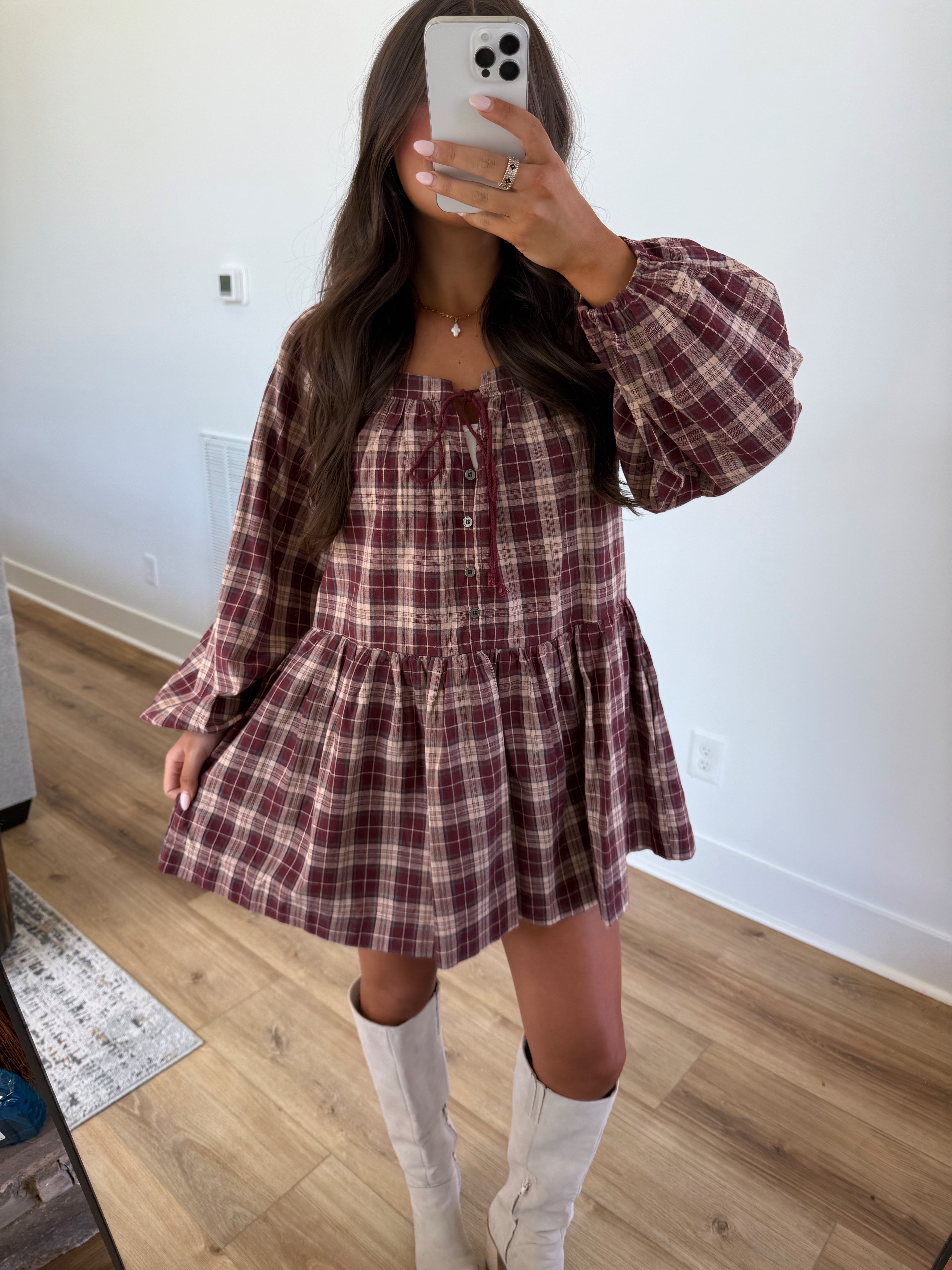 Berry Check Shift Dress