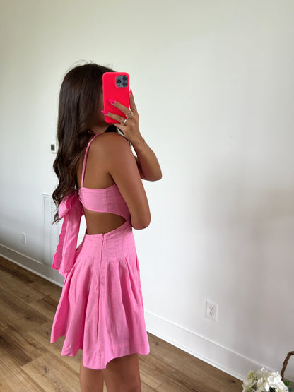 Hot Pink Pleated Waist Mini Dress