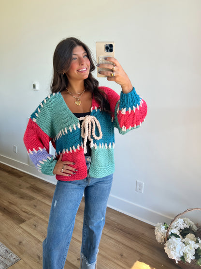 Jade Crochet Color Block Cardigan