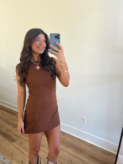 Brown Mini Dress W/ Silver Rings