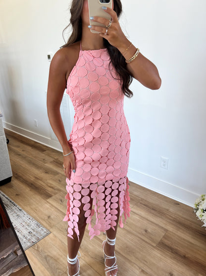 Baby Pink Fringe Midi Dress