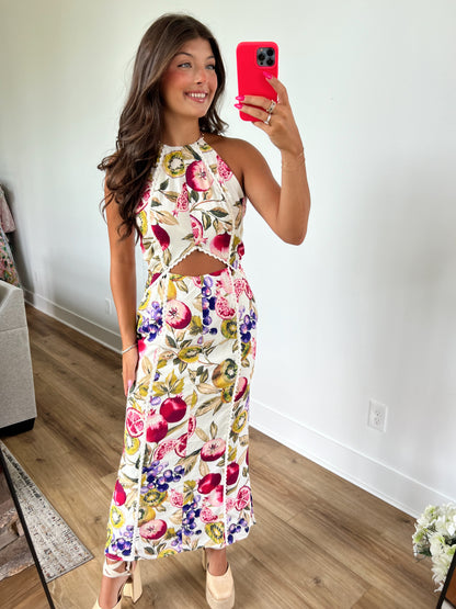 Fruit Detail Waist Cut Out Maxi Dress