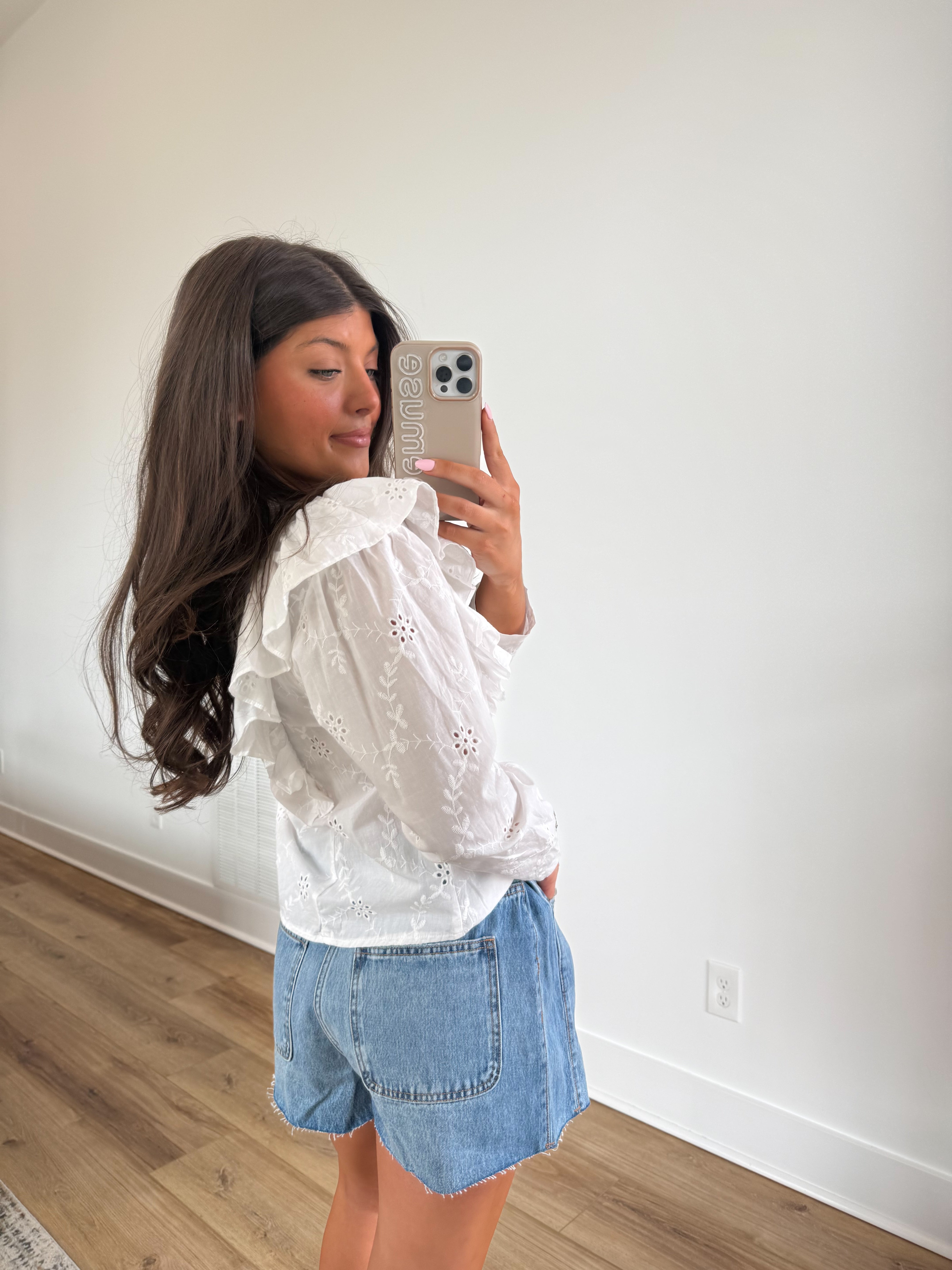 White Ruffle Eyelet Blouse