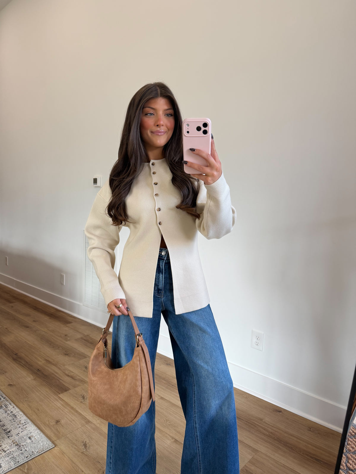 Sculpted Sleeve Cardigan (Cream)