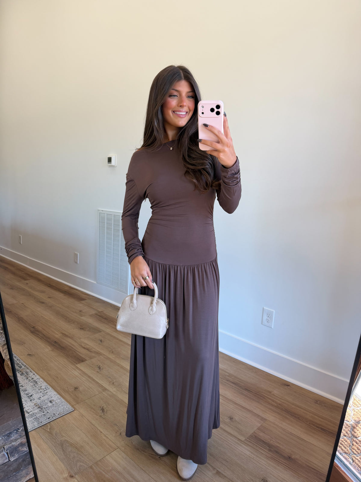 Mocha Ruched Maxi Dress
