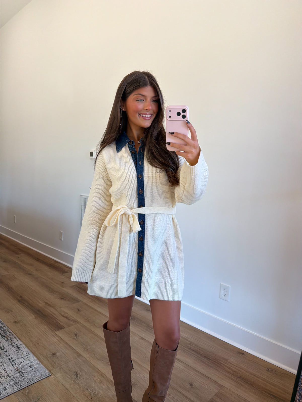 Denim Details Knit Mini Dress