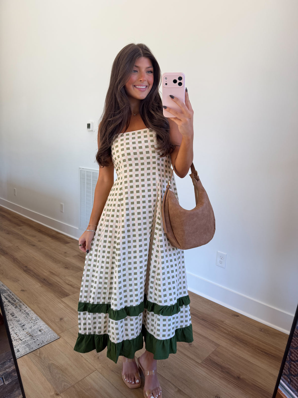Pink & Green Gingham Midi Dress