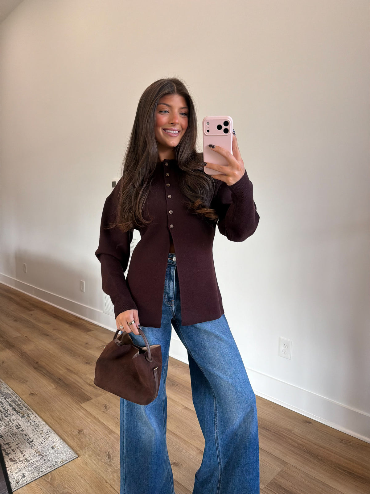 Sculpted Sleeve Cardigan (Brown)