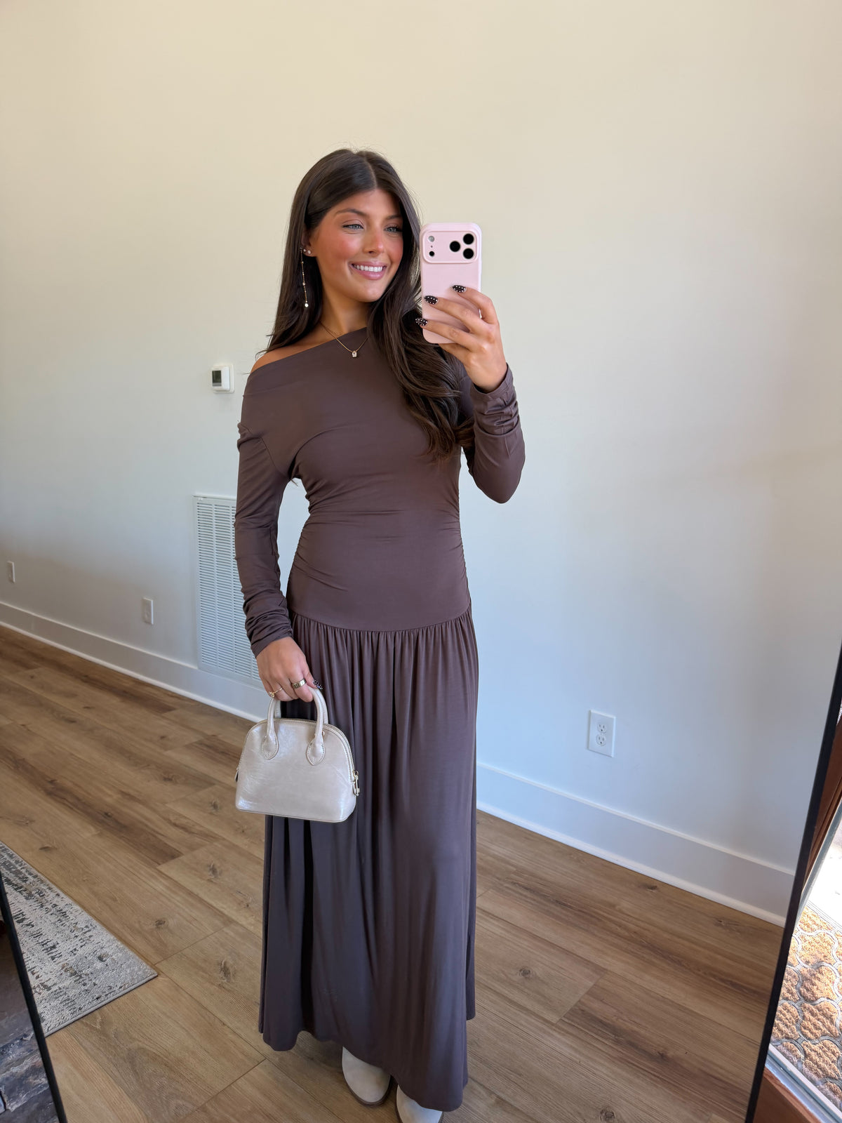 Mocha Ruched Maxi Dress