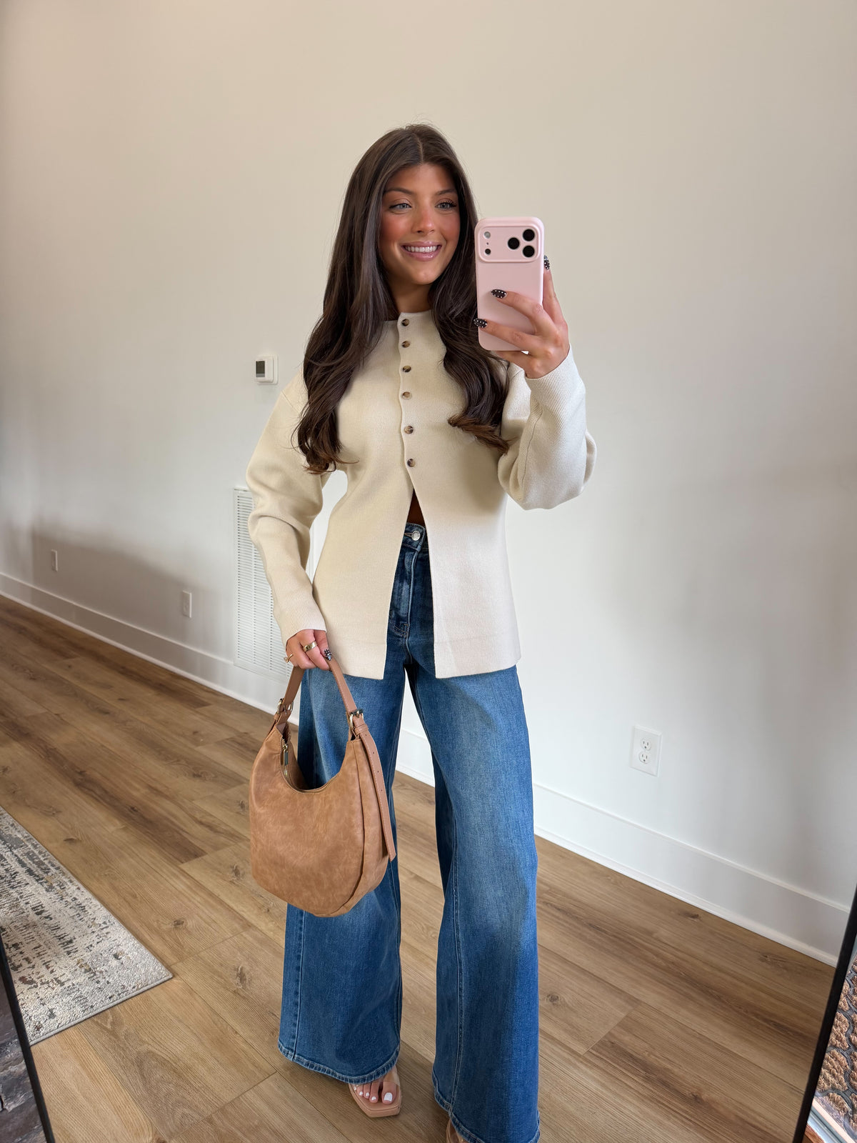 Sculpted Sleeve Cardigan (Cream)