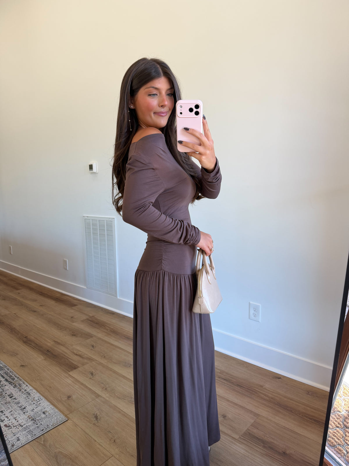 Mocha Ruched Maxi Dress
