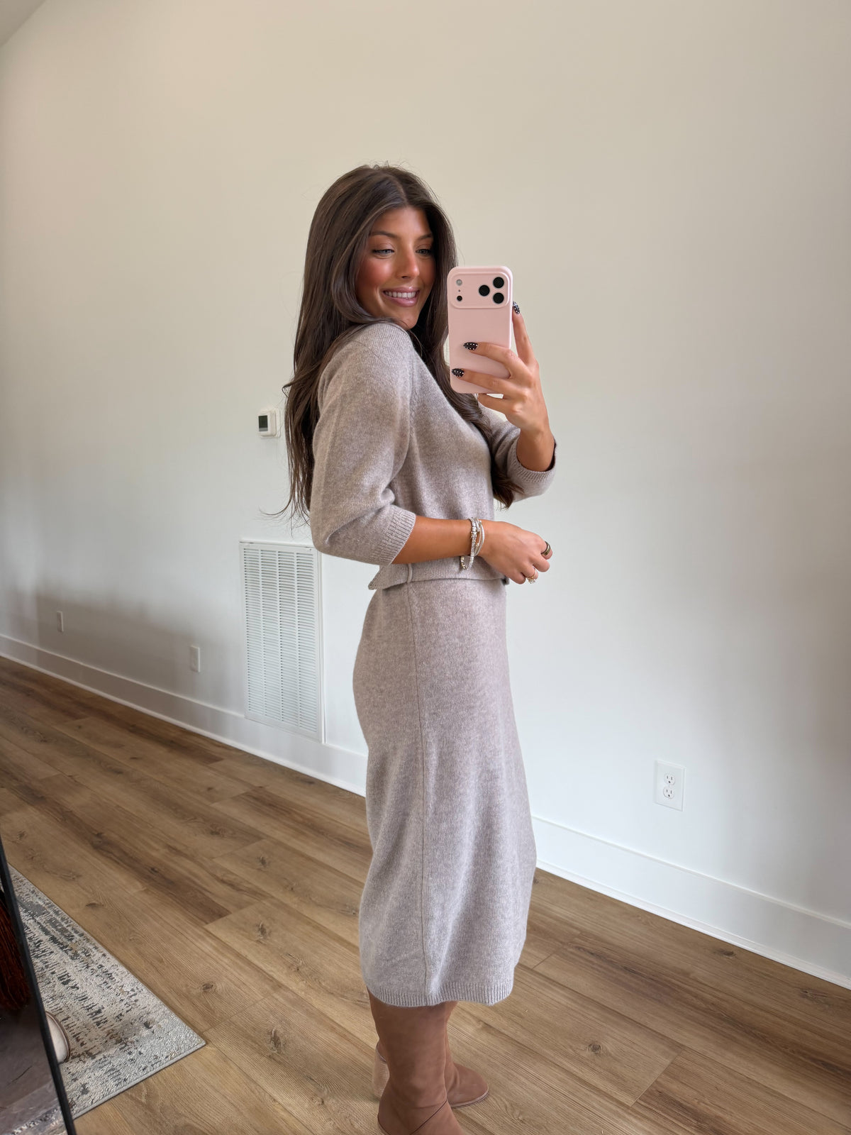 Timeless Belted Midi Dress (Beige)