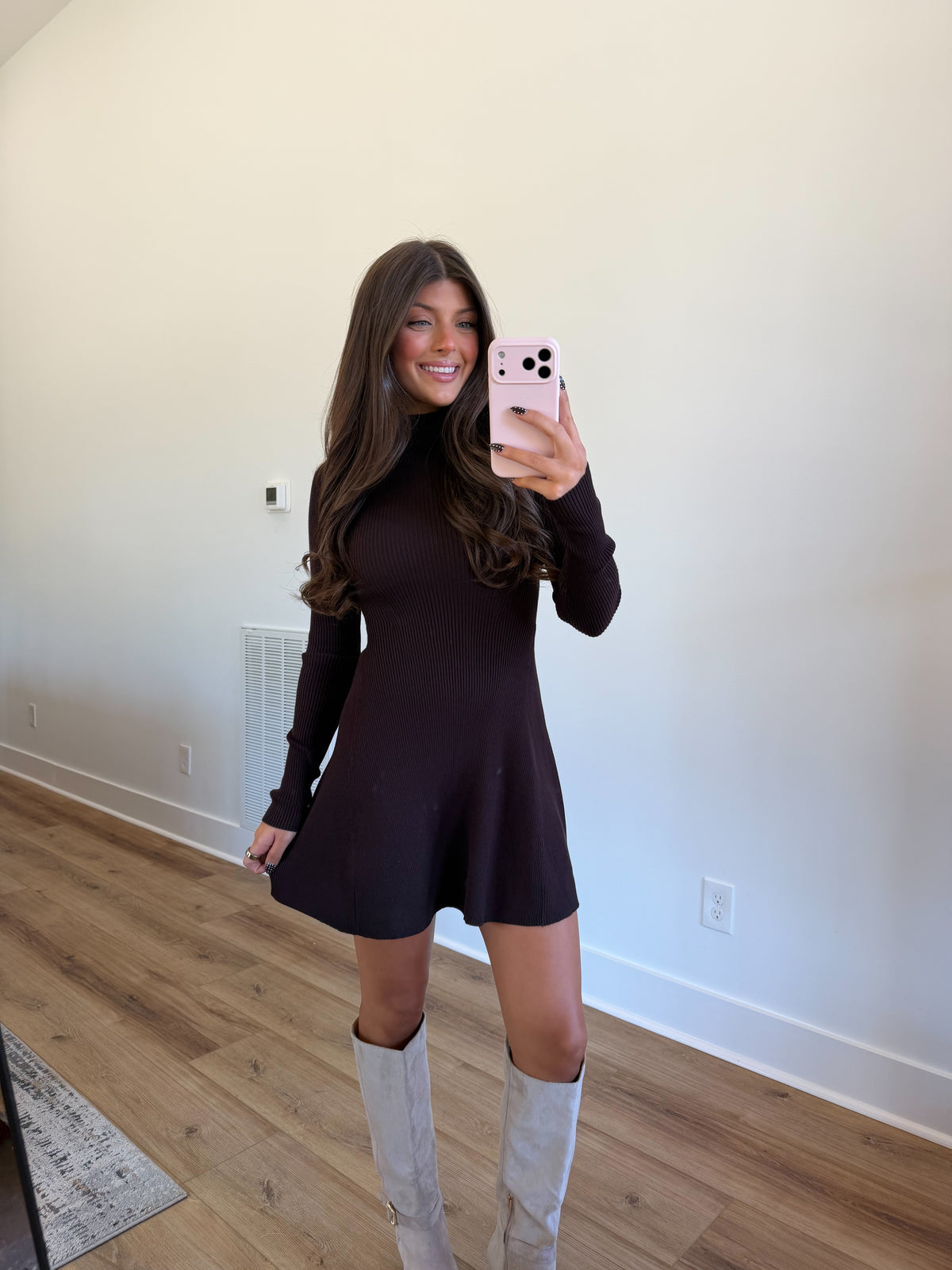 Margot Knit Mini Dress (Chocolate)