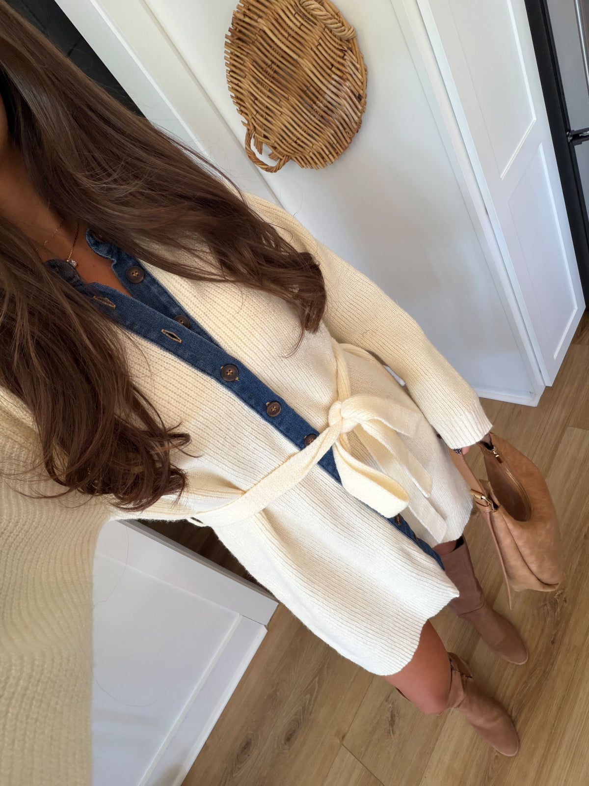 Denim Details Knit Mini Dress