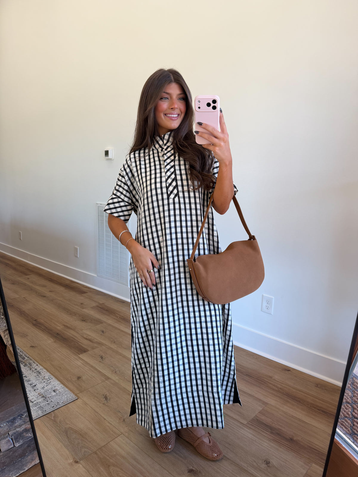Southern Charm Gingham Midi Dress (Black)