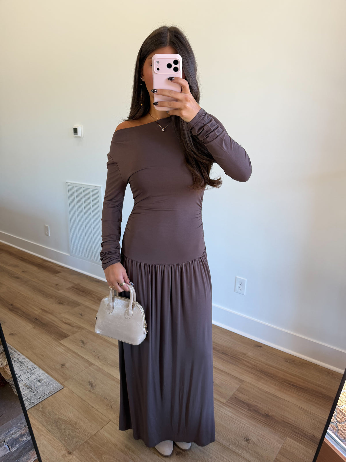 Mocha Ruched Maxi Dress
