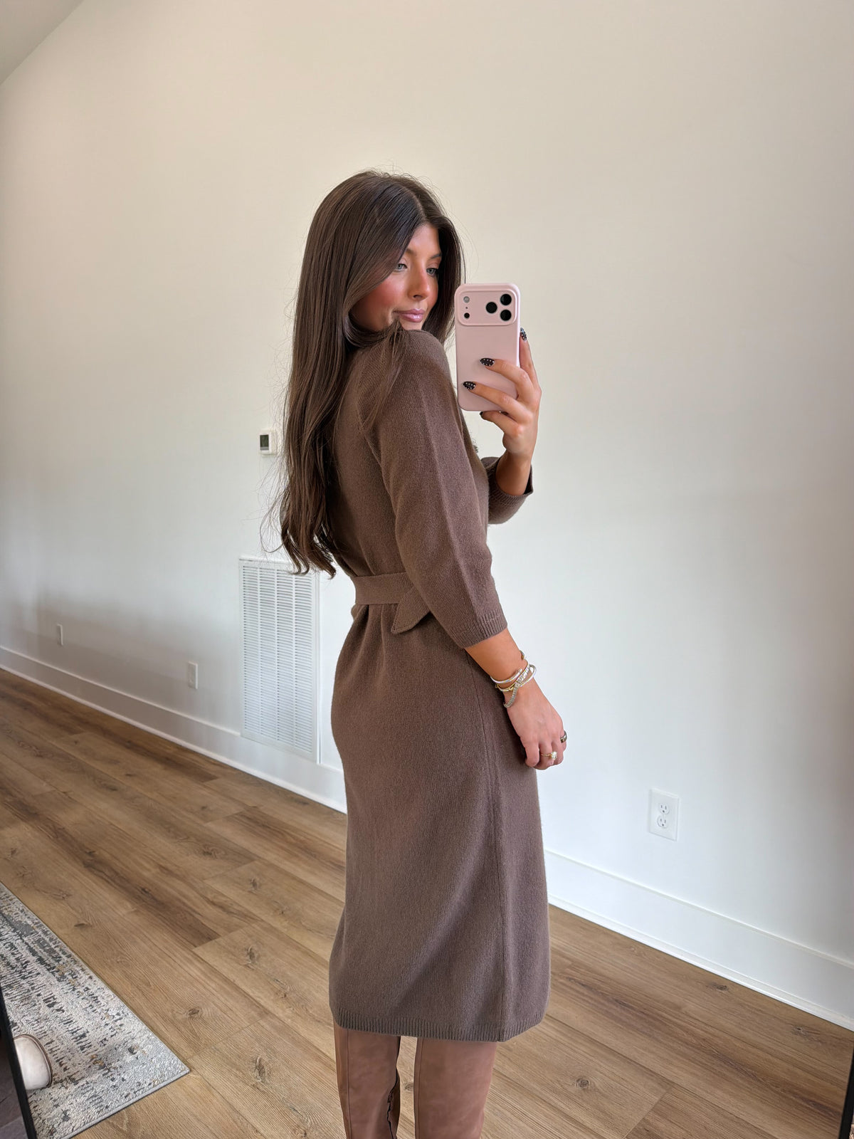 Timeless Belted Midi Dress (Brown)