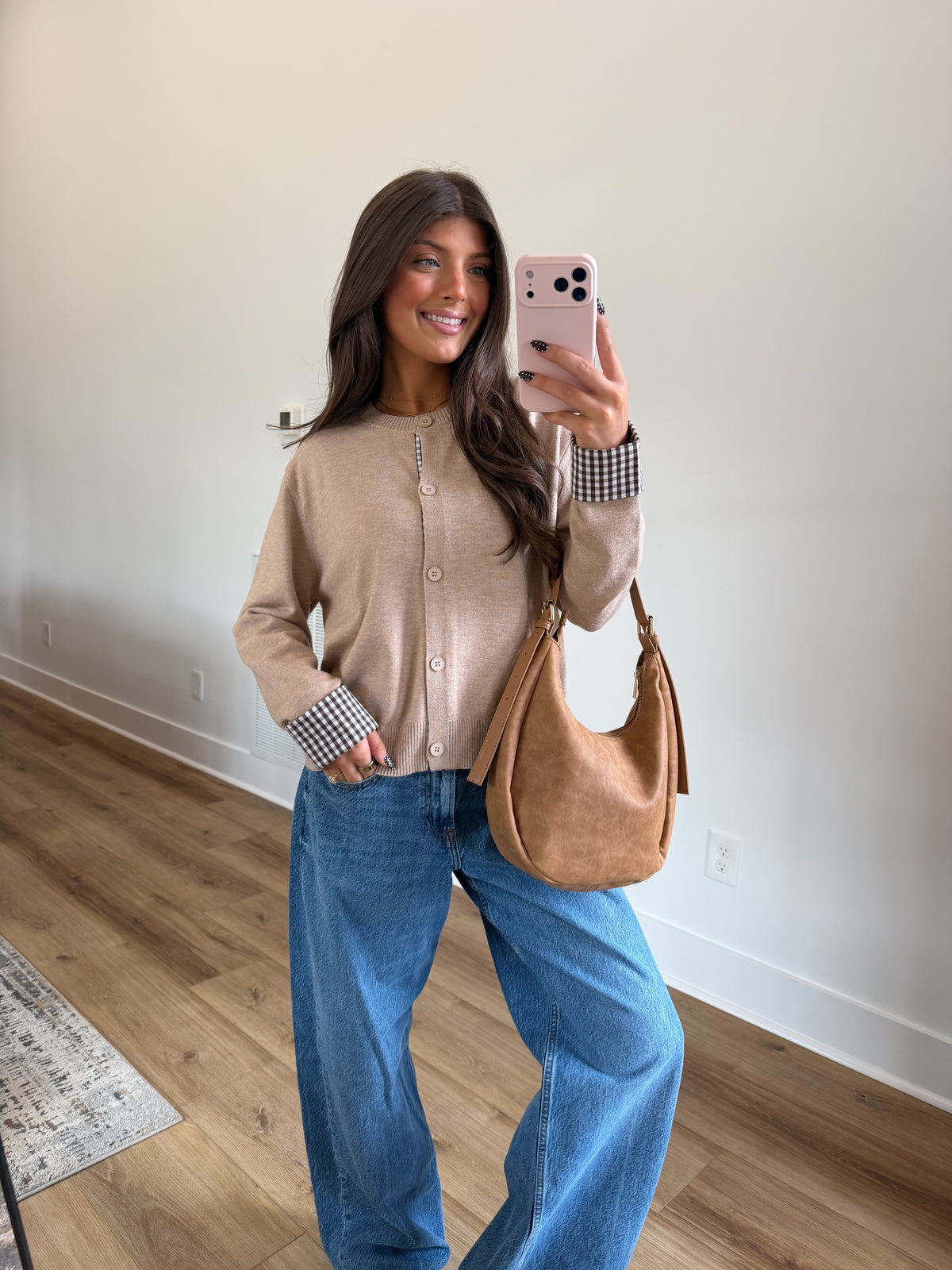 Gingham & Knit Cardigan
