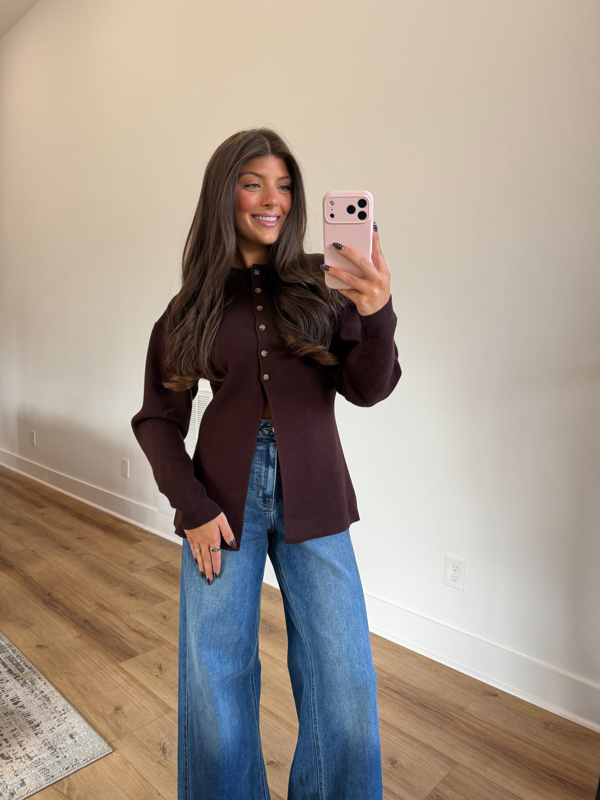 Sculpted Sleeve Cardigan (Brown)