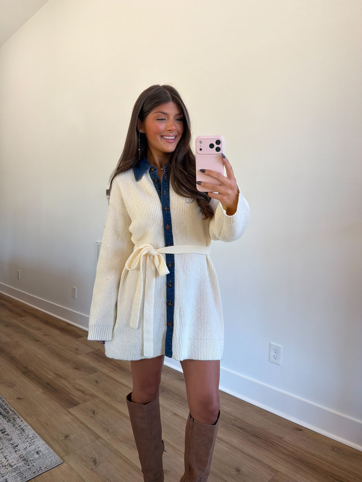 Denim Details Knit Mini Dress
