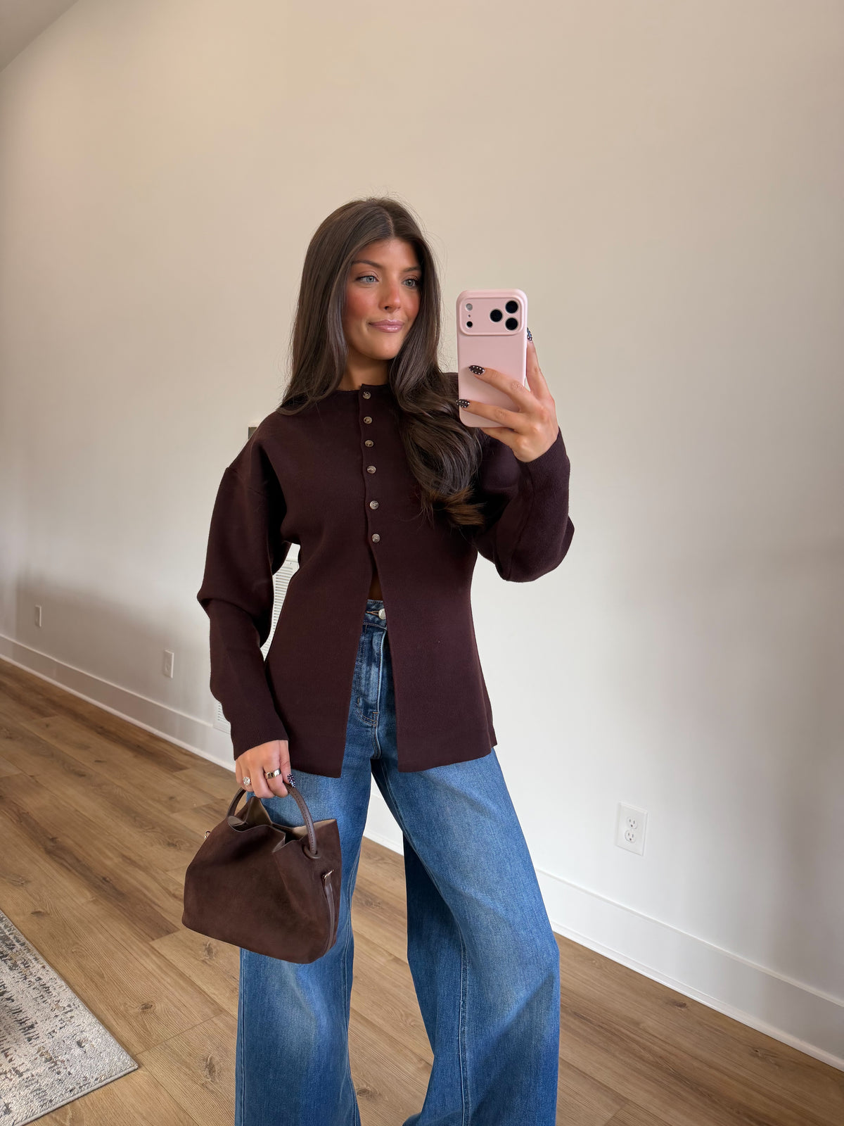 Sculpted Sleeve Cardigan (Brown)