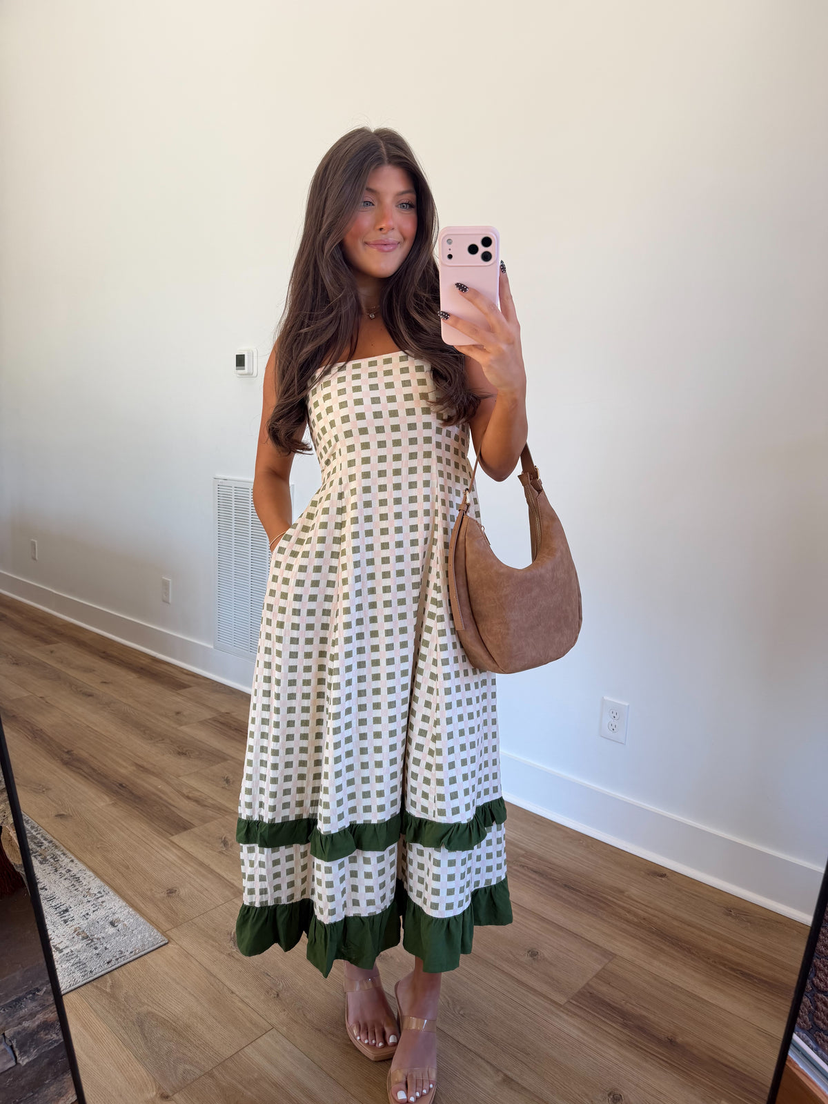 Pink & Green Gingham Midi Dress