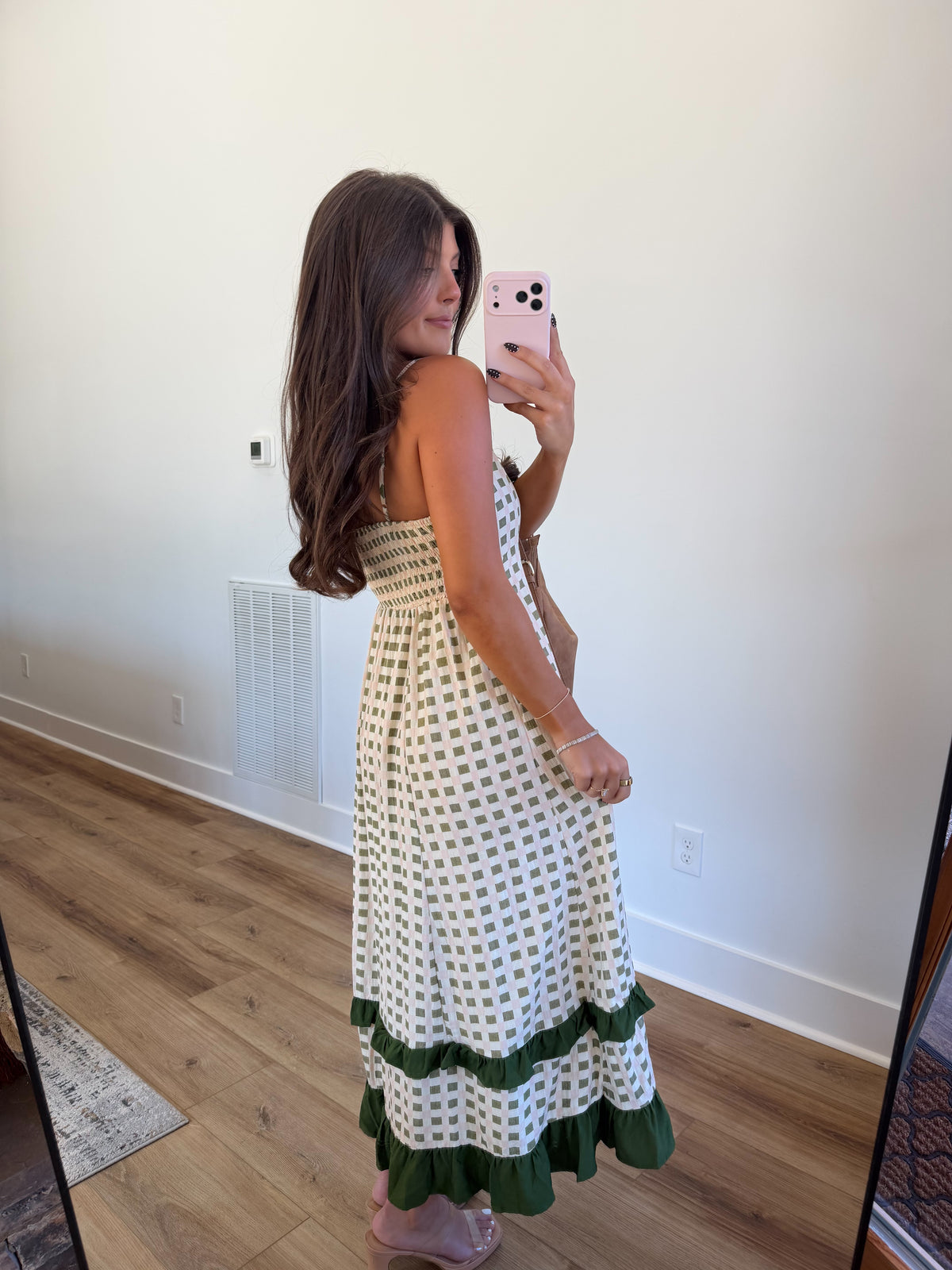 Pink & Green Gingham Midi Dress